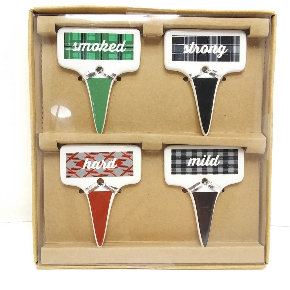THIRTYSTONE Set of 4 Ceramic Cheese Markers Festive NIB